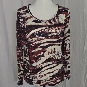 Simply Vera Vera Wang Graphic Blouse Red and Brown